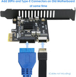 PCIe to 20Pin + Type-E Internal Card, RIITOP PCI-e x1 to (19+1) Pin USB 3.0 Socket and USB C Type-e (A Key) Front Panel Header Expainsion Adapter 5Gbps
