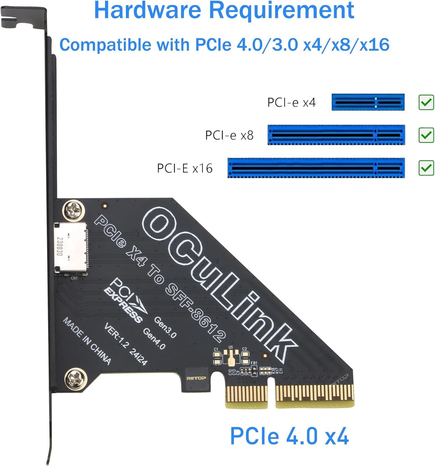 Software Adaptor Graphics RIITOP PCIe to Oculink SFF-8612 Adapter SFF-8611 External Graphics Car