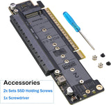 Dual NVMe PCIe Adapter, PCIe 5.0 X16 to Dual M.2 NVMe and 1x More PCIe x16 (x8 Signal) Adapter for 22110/2280/2260/2242/2230 M.2 NVMe SSD (PCI-e Bifurcation Required)