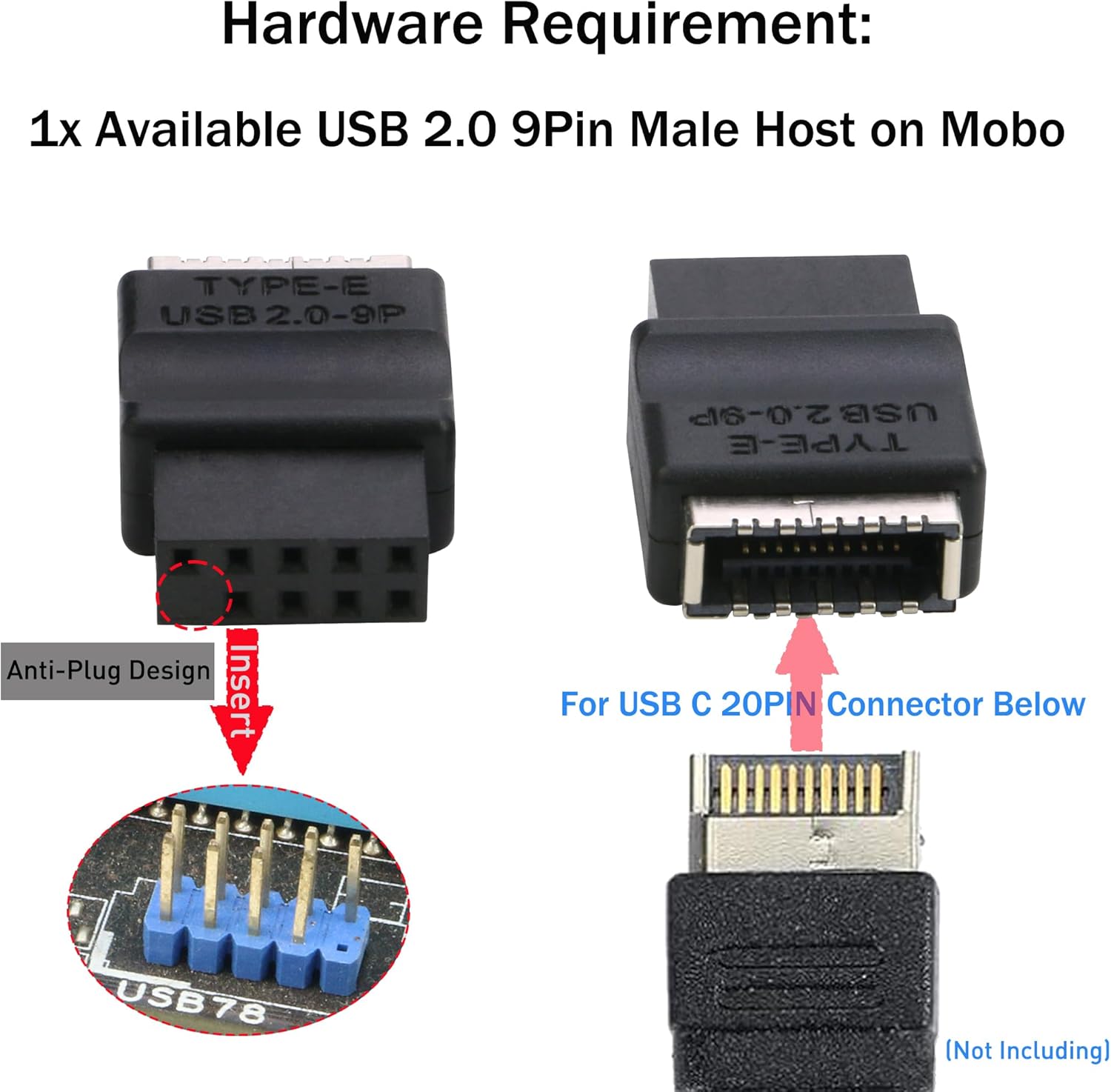 RIITOP USB 2.0 to USB 3.2 gen 1 Header Adapter, 9Pin to USB C Type-E I