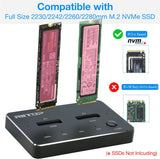 Dual NVMe SSD Docking Station, RIITOP External M.2 Duplicator for NVMe SSD to USB-C Reader Support [Offline Clone]