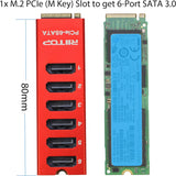 M.2 to SATA Adapter [6-Port], RIITOP M2 NVMe to SATA 3.0 Card with ASM1166 Chipset for SSD/HDD up to 6Gbps,Come with Heatsink