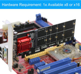 Dual NVMe PCIe Adapter, RIITOP M.2 NVMe SSD to PCI-e 3.1 x8/x16 Card Support M.2 (M Key) NVMe SSD 22110/2280/2260/2242/2230 [DUL-NVTPCE8X]