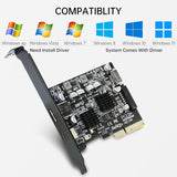 USB 3.1 PCIe Card, RIITOP PCI-e 3.0 to USB3.2 Gen1 Adapter (10Gbps) Expands to 20Pin + Type-E + 1xUSB 3.0 + 1x USB C