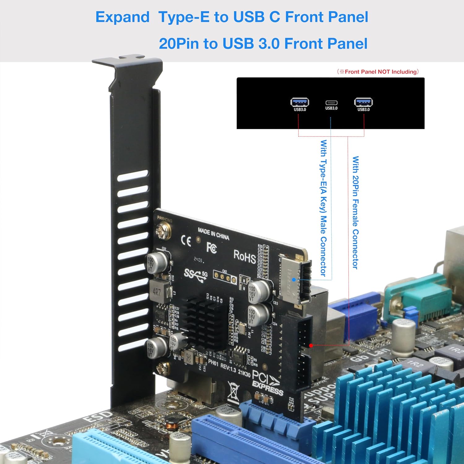 Carte D'Extension PCIe USB 3.2 Gen1 Type-E 5 Gbps – Connecteur Frontal Type-C Interne Pour PC
