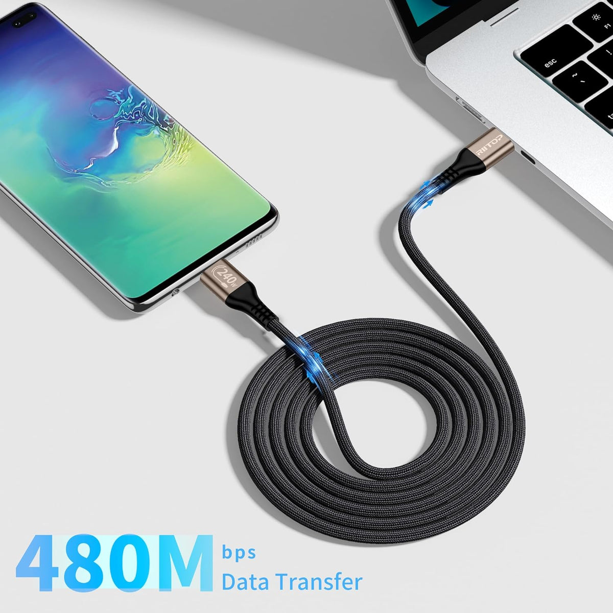 RIITOP Cavo USB-C A USB-C Da 240W – 2 Metri – Ricarica Ultra Rapida PD3.1 E Trasferimento Dati 480Mbps - 5