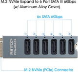 M.2 to SATA Adapter [6-Port], RIITOP M2 NVMe to SATA 3.0 Card with ASM1166 Chipset for SSD/HDD up to 6Gbps,Come with Heatsink