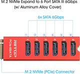 M.2 to SATA Adapter [6-Port], RIITOP M2 NVMe to SATA 3.0 Card with ASM1166 Chipset for SSD/HDD up to 6Gbps,Come with Heatsink