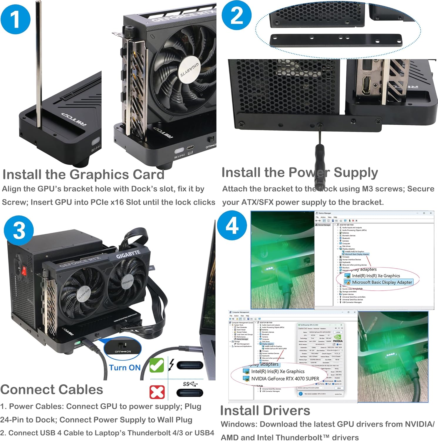 40Gpbs EGPU Enclosure USB4.0 Compatible With Thunderbolt 4 External Gpu