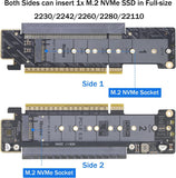 Dual NVMe PCIe Adapter, PCIe 5.0 X16 to Dual M.2 NVMe and 1x More PCIe x16 (x8 Signal) Adapter for 22110/2280/2260/2242/2230 M.2 NVMe SSD (PCI-e Bifurcation Required)