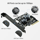 USB 3.1 PCIe Card, RIITOP PCI-e 3.0 to USB3.2 Gen1 Adapter (10Gbps) Expands to 20Pin + Type-E + 1xUSB 3.0 + 1x USB C