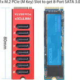 M.2 to SATA Adapter [8 Port], M2 NVMe to SATA 3.0 Card with Aluminum Housing for SSD/NAS up to 6Gbps