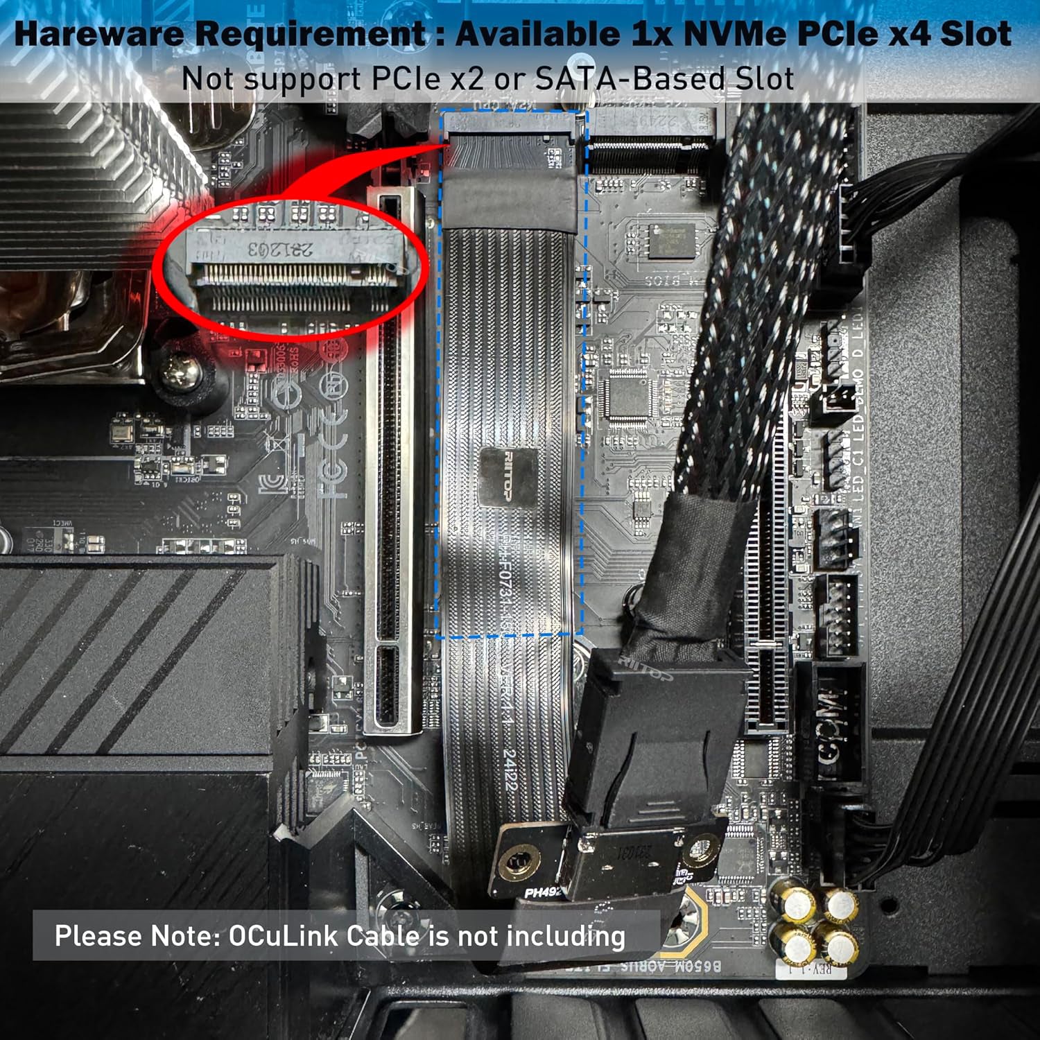 RIITOP M.2 NVMe to Oculink SFF-8612 Extender (15cm), M.2 NVMe PCIe 4.0 x4 to OCuLink SFF-8611 4i Host Adapter for eGPU and SSD
