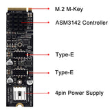 Dual Port 10Gbps Type-E USB 3.1 Front Panel Socket to NVME M-Key M.2 Express Card Adapter for Motherboard, RIITOP Type-E to NVMe Adapter 10Gbps