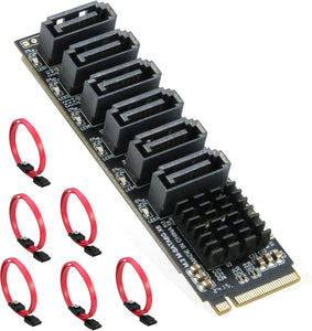 M.2 to SATA 3.0 Adapter [6-Port], RIITOP M.2 NVMe to 6 Ports SATA III Expansion Card Adapter 6Gbps with Chipset ASM1166