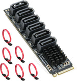 M.2 to SATA 3.0 Adapter [6-Port], RIITOP M.2 NVMe to 6 Ports SATA III Expansion Card Adapter 6Gbps with Chipset ASM1166