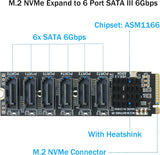 M.2 to SATA 3.0 Adapter [6-Port], RIITOP M.2 NVMe to 6 Ports SATA III Expansion Card Adapter 6Gbps with Chipset ASM1166