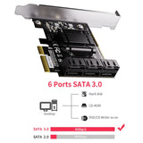 PCIe SATA Card Adapter, RIITOP 6 Port SATA 3.0 PCI-e Expansion Card Adapter Converter ASM1166 Chipset Support SATA 6G RAID0 RAID1 AHCI SPAN