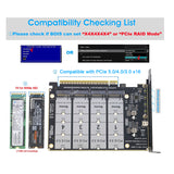 Quad NVMe to PCIe Expansion Adapter Card (PCIe Bifurcation Motherboard is Required), Support 4x M Key M.2 NVMe SSD