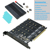 Quad NVMe PCIe Adapter, RIITOP 4-Port NVMe to PCI-e 4.0/3.0 x16 Expand Controller Card with Heatsink for 2280/2260/2242/2230 M.2 NVMe SSD (PCI-e Bifurcation Required)