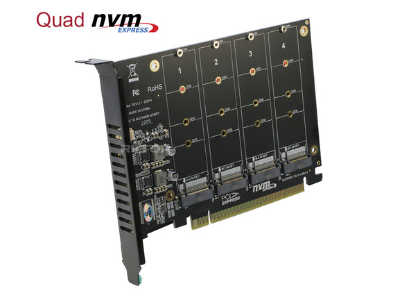 Quad NVMe to PCIe Expansion Adapter Card (PCIe Bifurcation Motherboard is Required), Support 4x M Key M.2 NVMe SSD