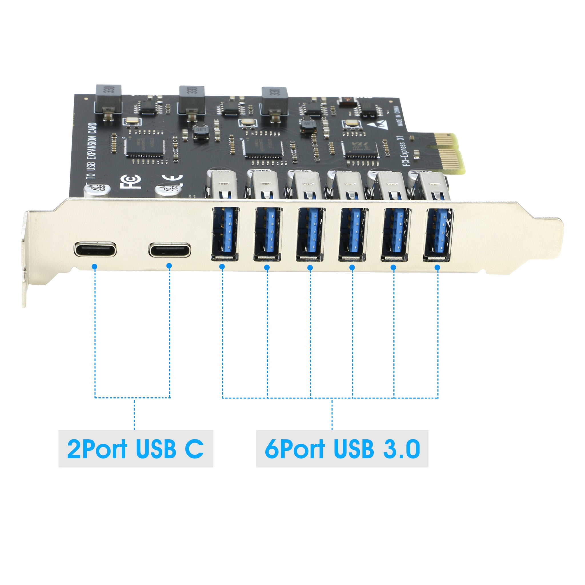 Plante træer Gå vandreture Skælde ud PCI-E to 8 Port USB 3.0 (2xUSB-C, 6x USB-A ) Expansion Card 5Gbps,Exte –  RIITOP