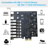 PCI-E to 8 Port USB 3.0 (2xUSB-C, 6x USB-A ) Expansion Card 5Gbps,External PCI Express USB3.0 Adapter Card For Desktop PC PCI-e 1x, Support Windows 11/10/8/7/XP