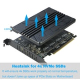 Quad NVMe PCIe Adapter, RIITOP 4-Port NVMe to PCI-e 4.0/3.0 x16 Expand Controller Card with Heatsink for 2280/2260/2242/2230 M.2 NVMe SSD (PCI-e Bifurcation Required)