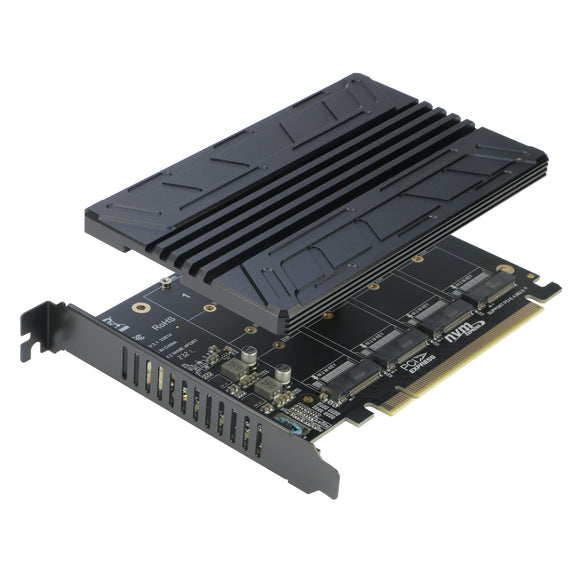 Quad NVMe PCIe Adapter, RIITOP 4-Port NVMe to PCI-e 4.0/3.0 x16 Expand Controller Card with Heatsink for 2280/2260/2242/2230 M.2 NVMe SSD (PCI-e Bifurcation Required)