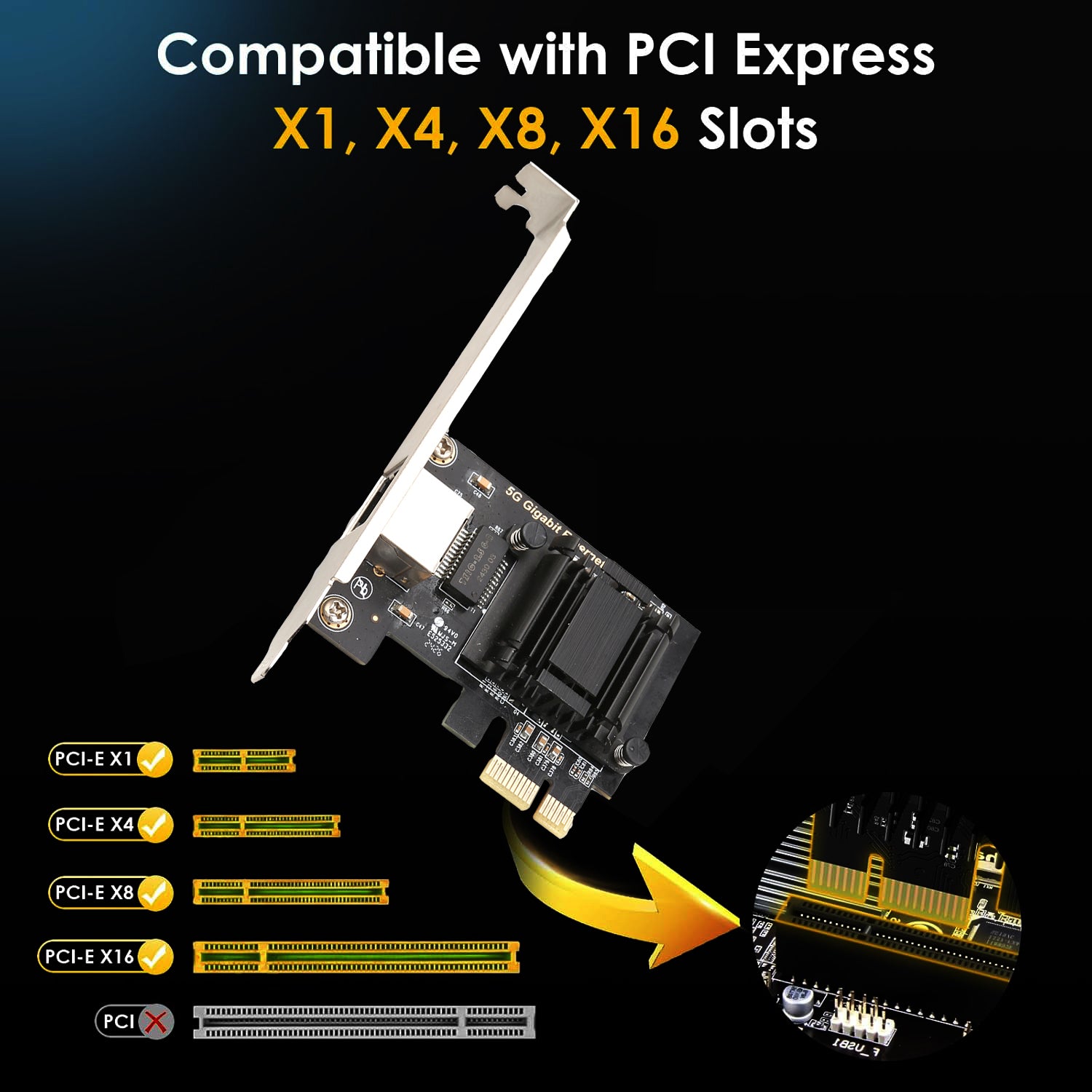 RIITOP 5Gb PCIe Network Card, PCIe Ethernet Card with Extra Low-Profil