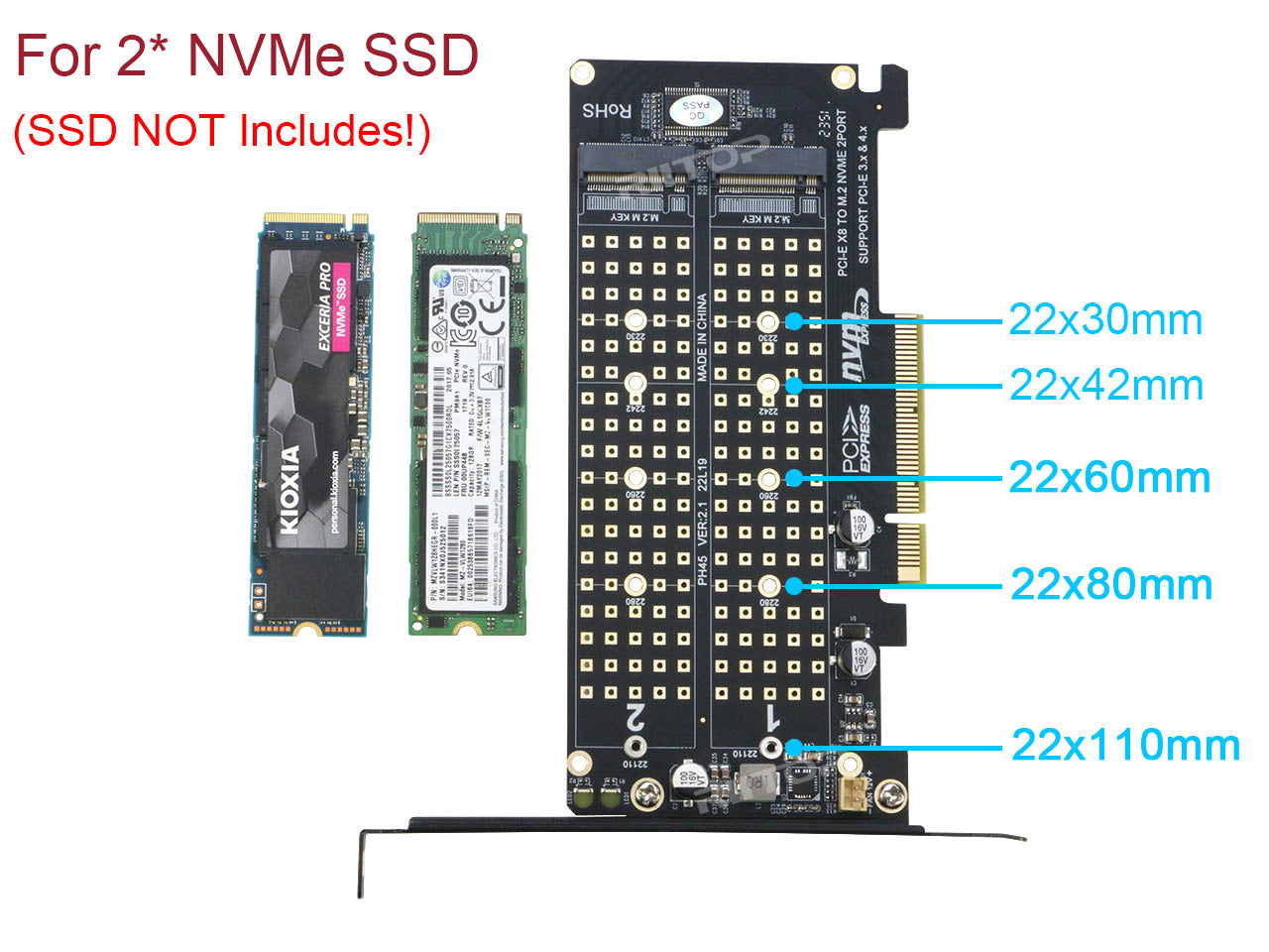 Hyper Adapter Dual 2X NVME M Key M.2 to PCIE Express 3.0 Gen3 X8 X16 RAID Card VROC ...