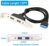 RIITOP 2 Ports USB 3.0 Female Back Panel to MB 20pin Header Connector Cable Adapter with PCI Slot Plate Bracket 1.5ft [20TU3-PI-BK]