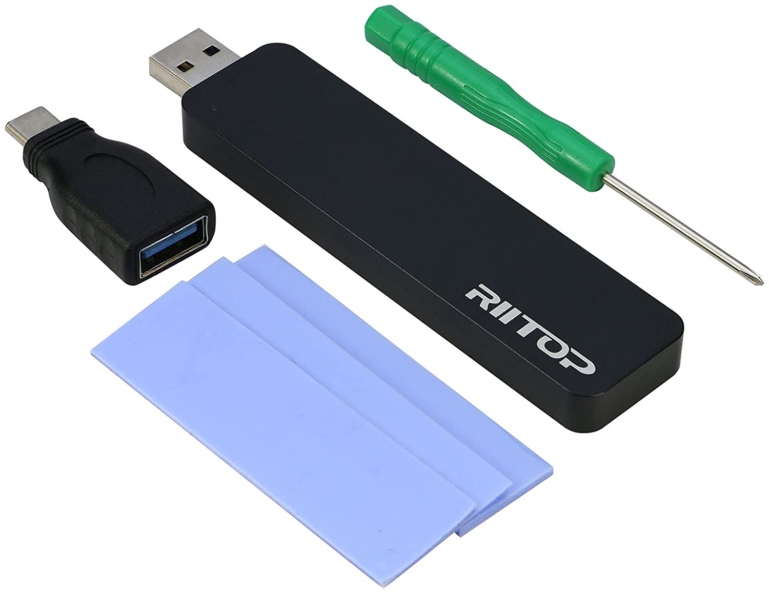 M.2 to USB Enclosure, RIITOP M2 SSD to USB 3.1 (Type-A) Reader with Ca