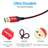 USB 3.0 Extension Cable 6Ft, RIITOP USB 3.0 Type A Male to Female Extender 5Gbps Nylon Braided Cord