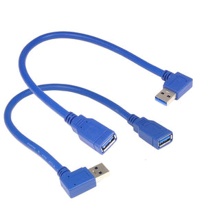 RIITOP Short Angle USB 3.0 Extension Cable Type A Male Plug to Female Cord 1 foot 2-Pack (1x Left, 1x Right ) [U3EX-LR-30]