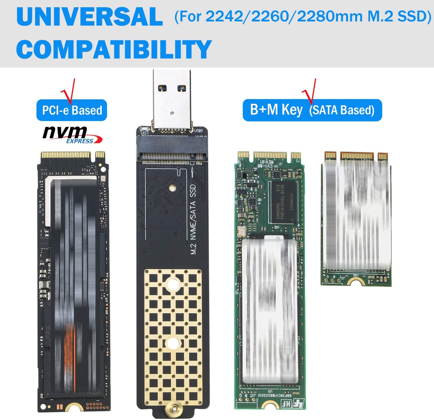 Tæt Raffinaderi Til Ni M.2 NGFF NVMe SSD USB Enclosure Case Adapter, RIITOP B Key and M Key M