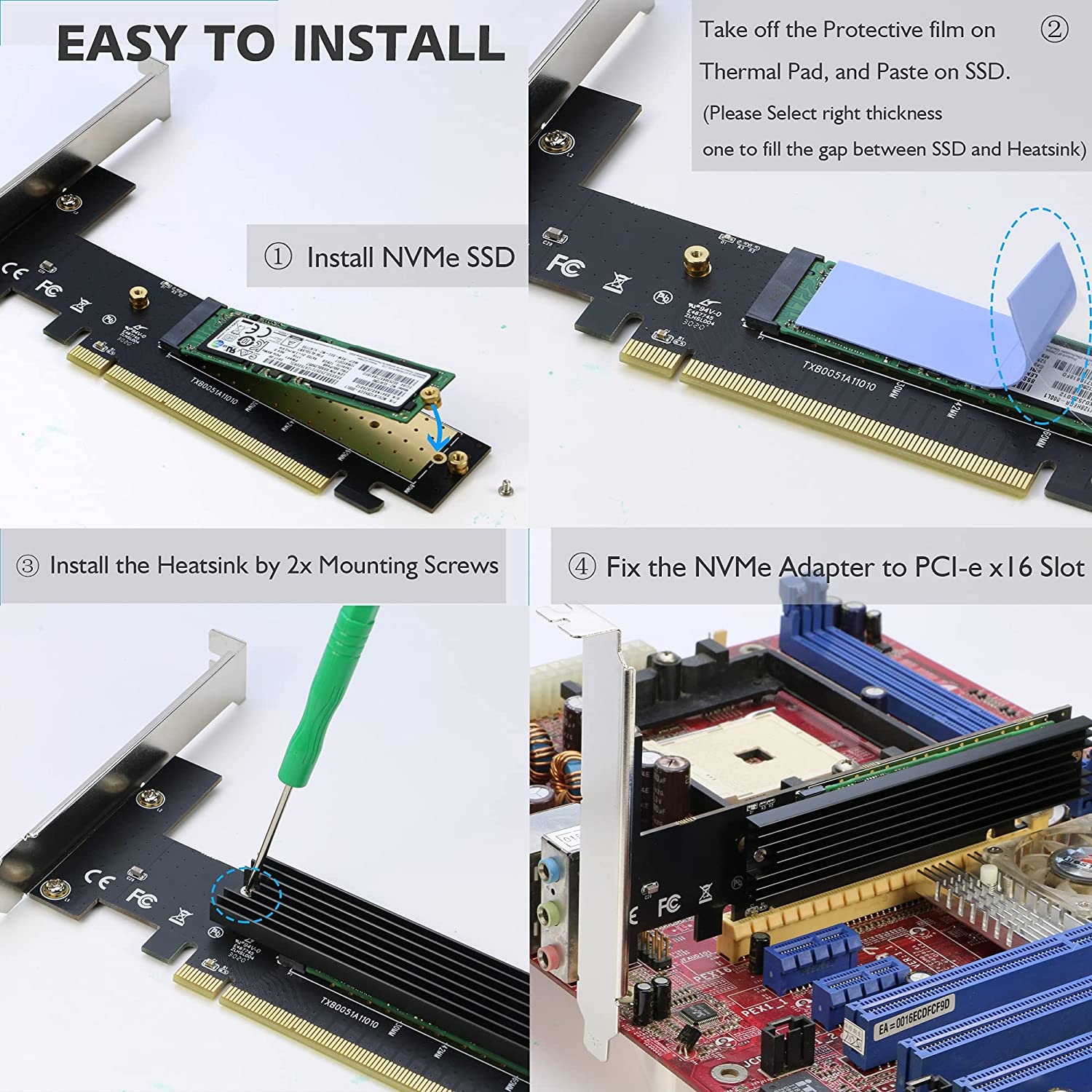 NVMe PCIe Adapter, RIITOP M.2 NVMe to PCI-e x4/x8/x16 Card with Heat Sink  for M.2 (M Key) SSD 2280/2260/2242/2230 [Upgraded]