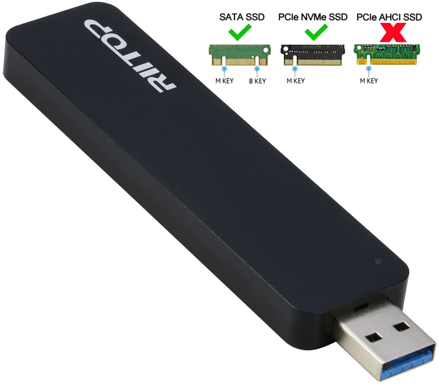 M.2 to USB Enclosure, RIITOP M2 SSD to USB 3.1 (Type-A) Reader with Ca