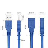 RIITOP Short USB 3.0 Extension Cable Type A Male to Female Blue 1 Foot (2-Pack) [U3CEX-BL-1FT-2]