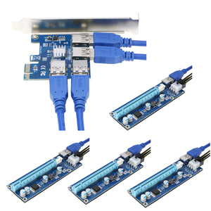 RIITOP 4 in 1 PCI-E Riser Card Adapter Board + 6 PIN 16x to 1x Powered Riser Adapter Card GPU Riser - Ethereum Mining ETH - w/ USB 3.0 Cable