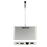 RIITOP USB C to HDMI Ethernet Adapter with 1000Mbps Lan Port + USB 3.0 HUB + USB-C Power Delivery PD Charging Port (Thunderbolt 3 Compatible) 4 IN 1