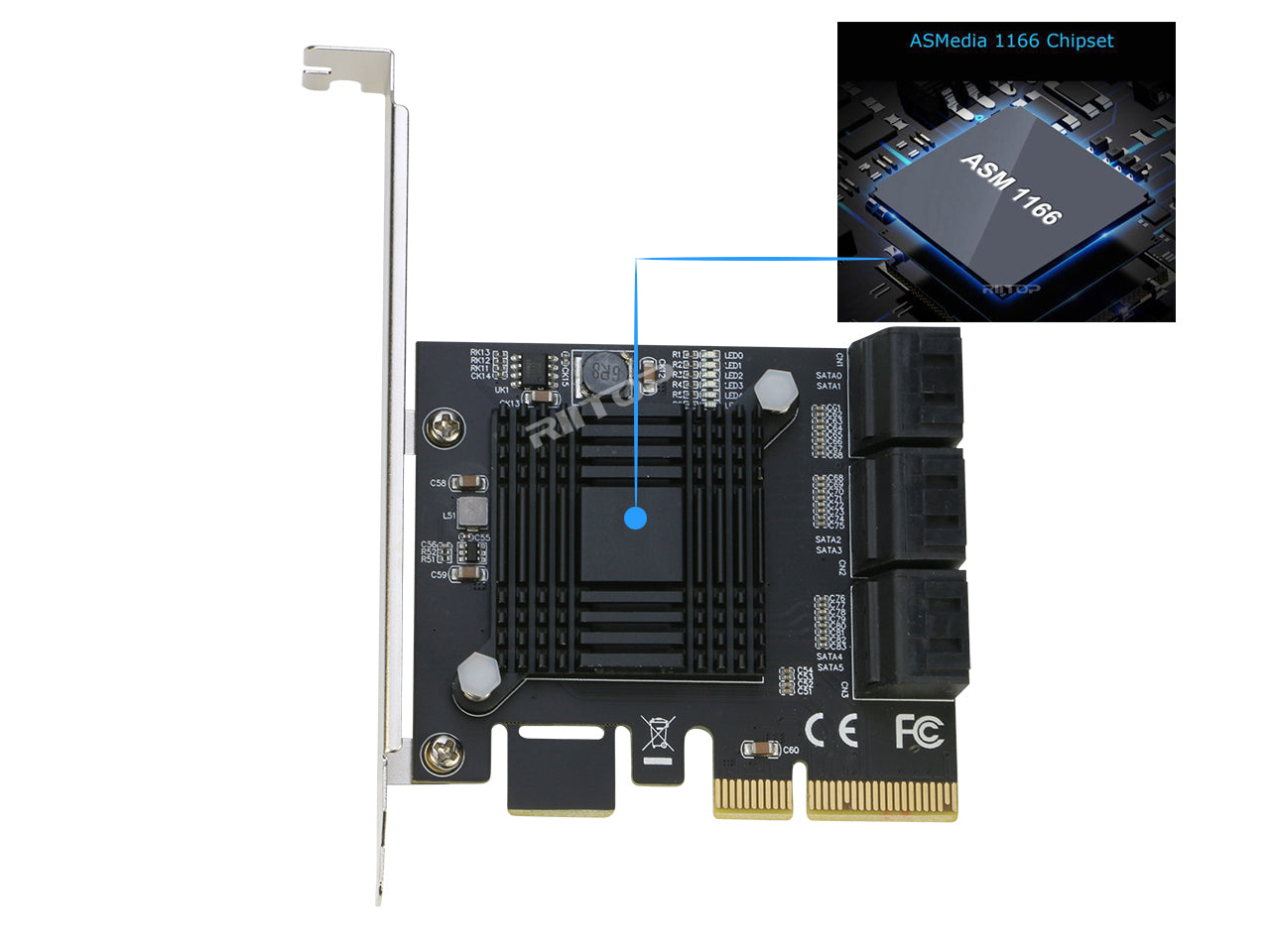 SHUOG Chi A Mining PCIE SATA PCI-E Adapter Port SATA 3.0 6Gbps Controller  PCI Express X1 to SATA Expansion Card Riser Marvell 9125 RAID 