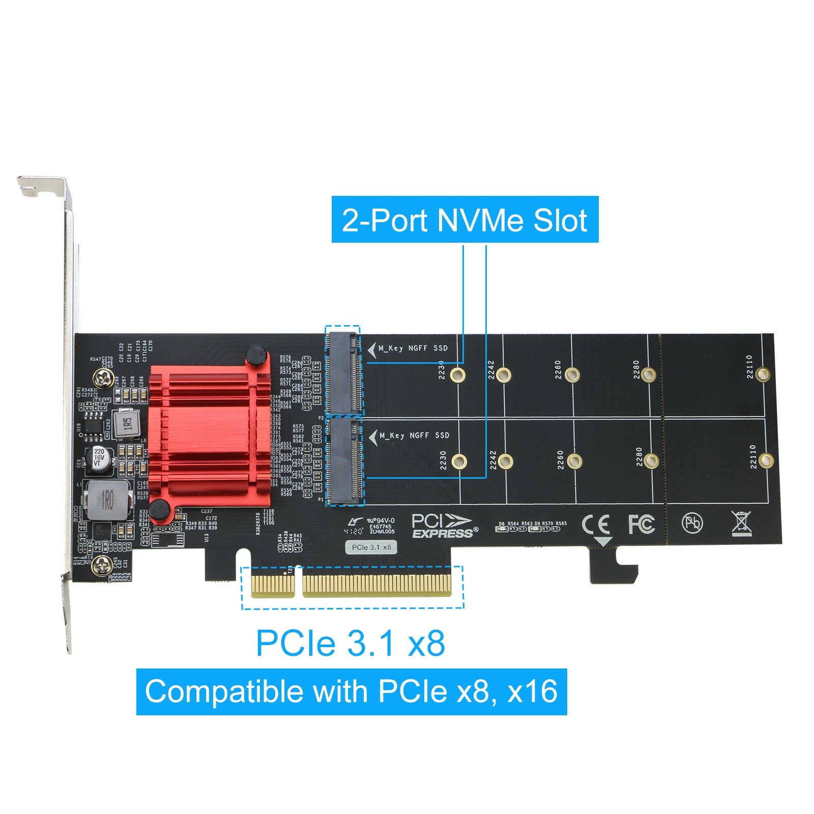  NVMe PCIe Adapter, RIITOP M.2 NVMe to PCI-e x4/x8/x16 Card with  Heat Sink for M.2 (M Key) SSD 2280/2260/2242/2230 [Upgraded] : Electronics