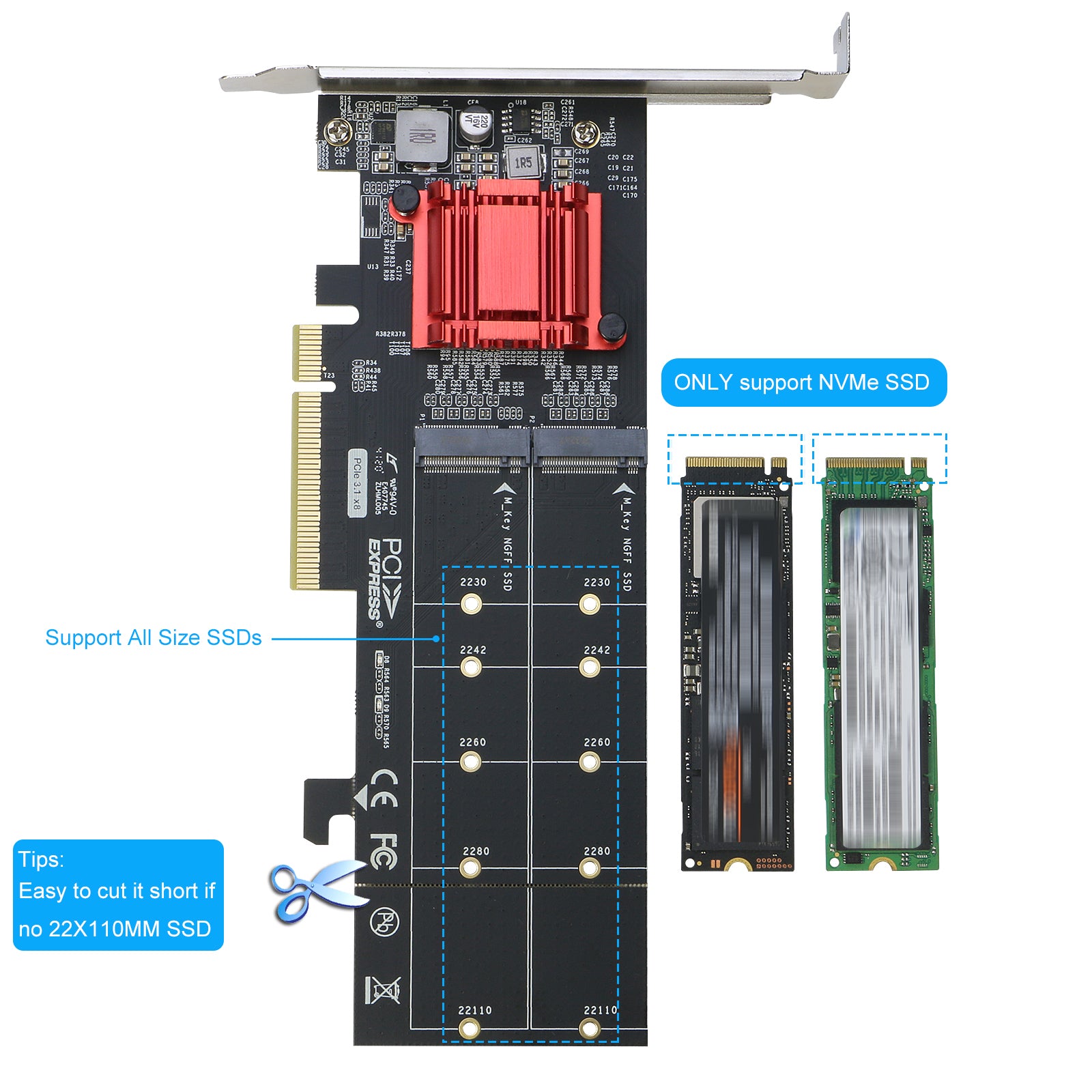 MZHOU DOUBLE CARTE ADAPTATEUR M.2 SATA III ET M2 VERS PCIE 3.0 X4 - ESIStore