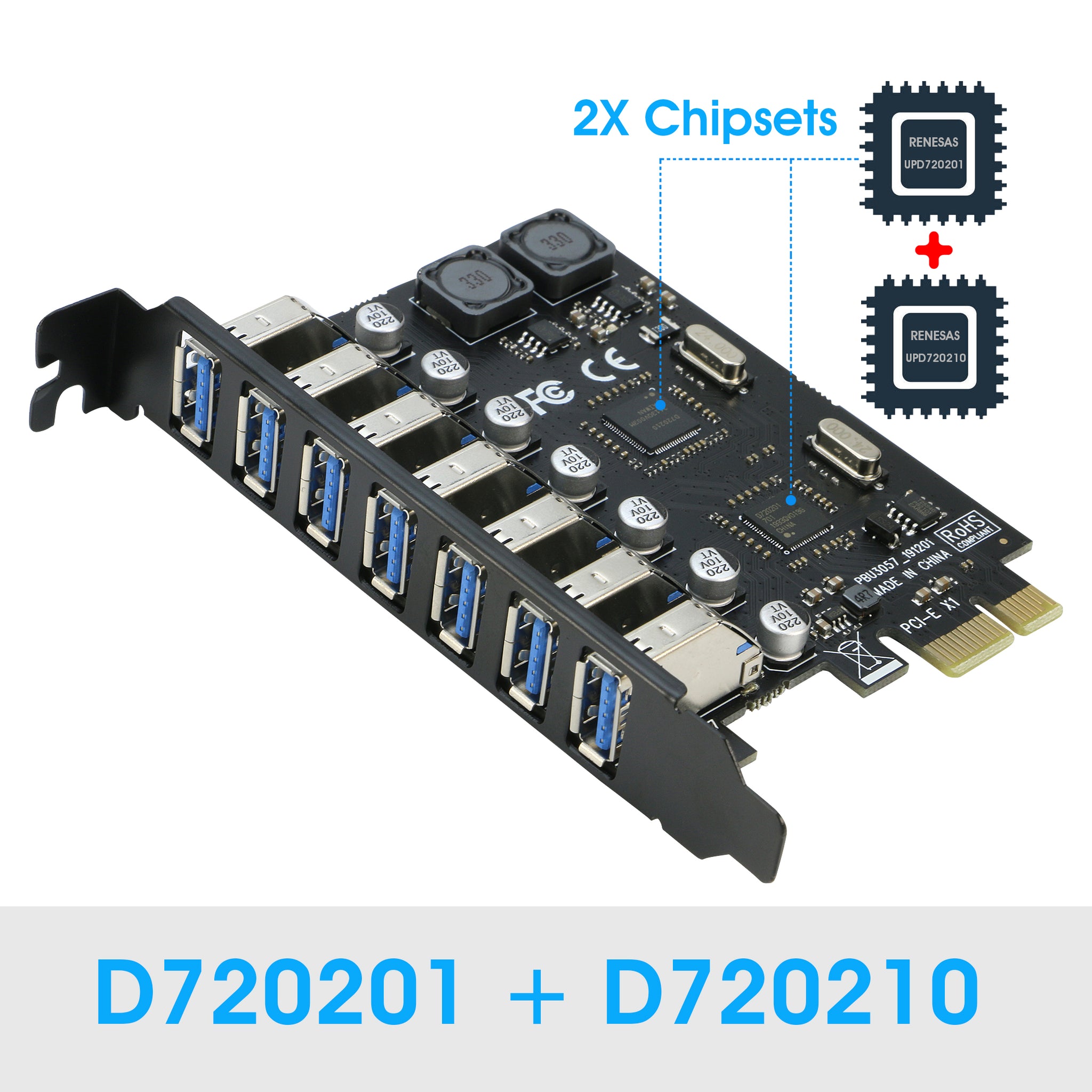 USB 3.0 PCI-e Expansion Card 7Port, PCI-e x1 to USB 3.0