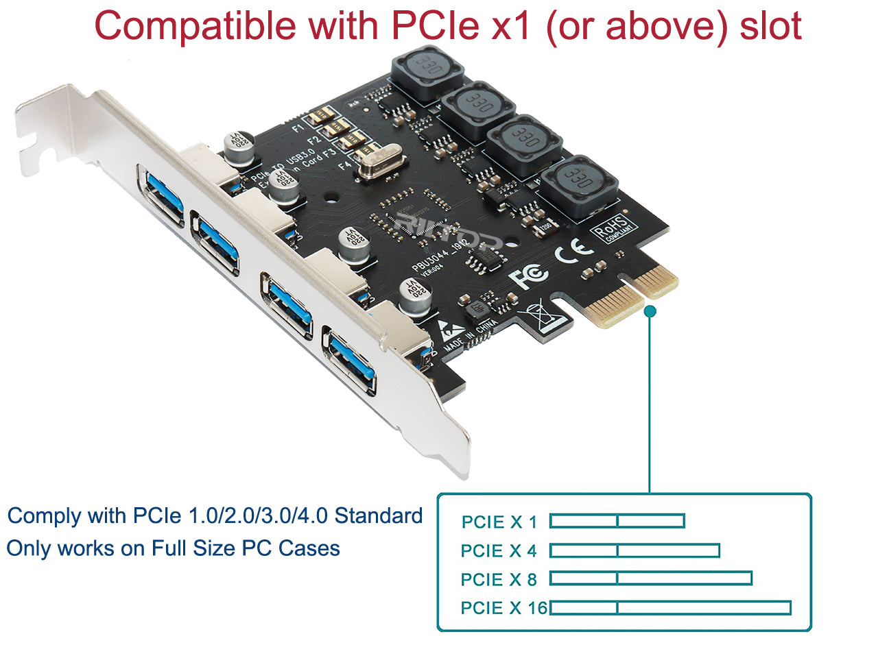 Sindsro Mart Forræderi PCIe USB 3.0 Expansion Card 4 Port (No Need Power Supply), RIITOP PCI-