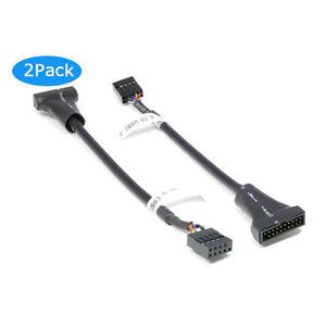 USB 3.0 19 Pin / 20 pin Male to USB 2.0 Motherboard Header 9 Pin / 10 pin Female Adapter Converter Housing Cable (2Pack)[U2TU3-2X]