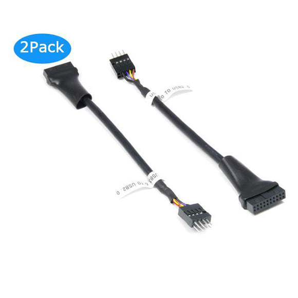 USB 2.0 9 Pin / 10 pin Male to USB 3.0 to Motherboard Header Box 19 Pin / 20 pin Female Adapter Converter Housing Cable 15cm (2 Pack) [U3TU2-2X]